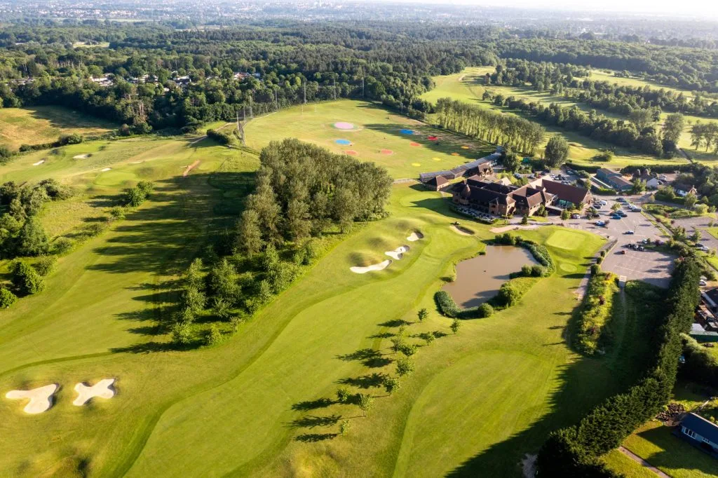 Drone footage of the golf course showing facilities
