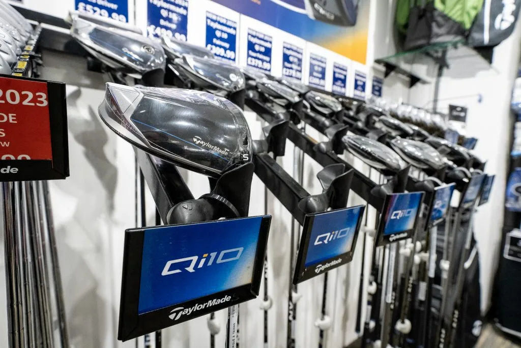 A range of golf clubs in the profession shop at Birchwood Park in kent